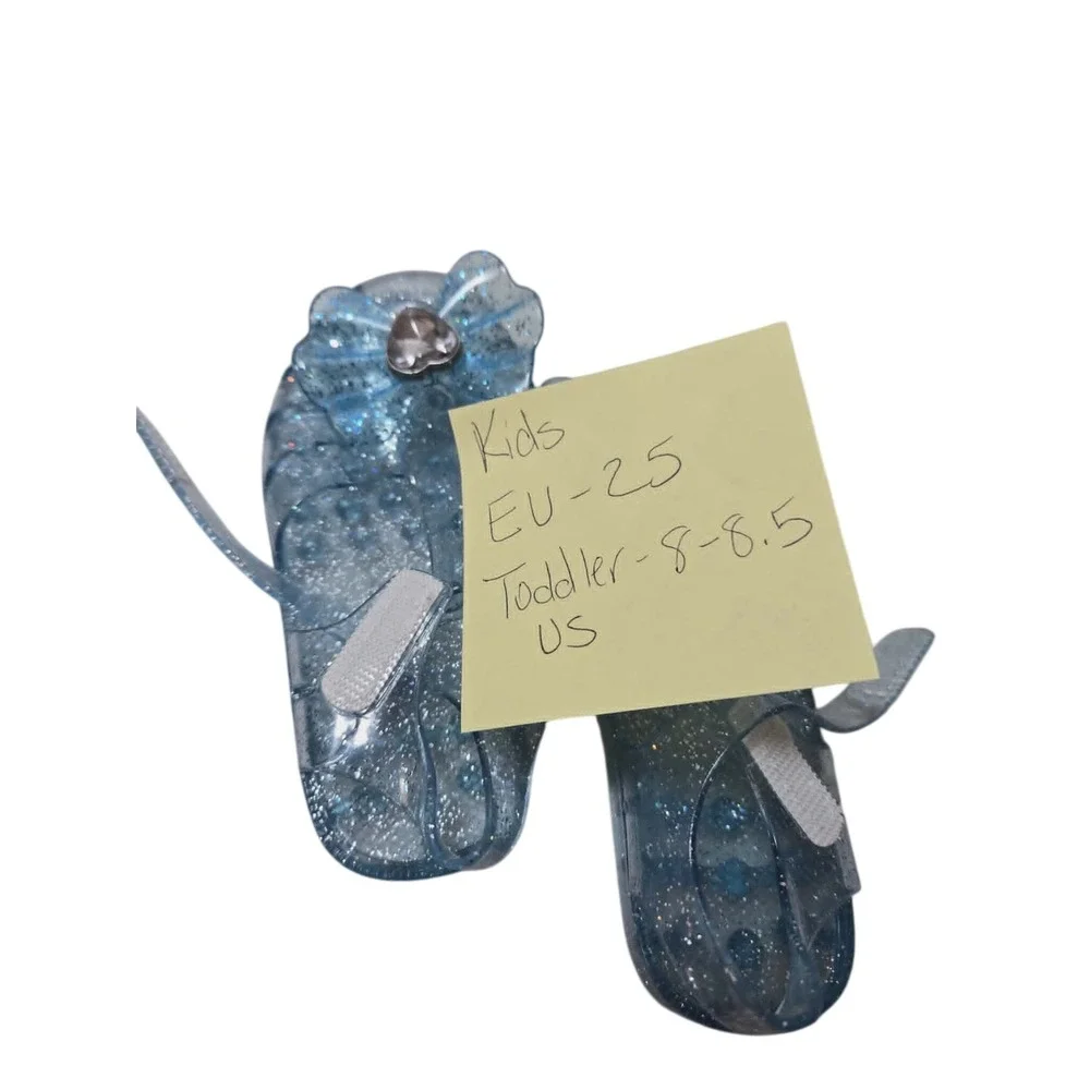 Blue Glitter Jelly‎ Sandals Princess Heart Bow Toddler Shoes Size 8 8.5 EU 25